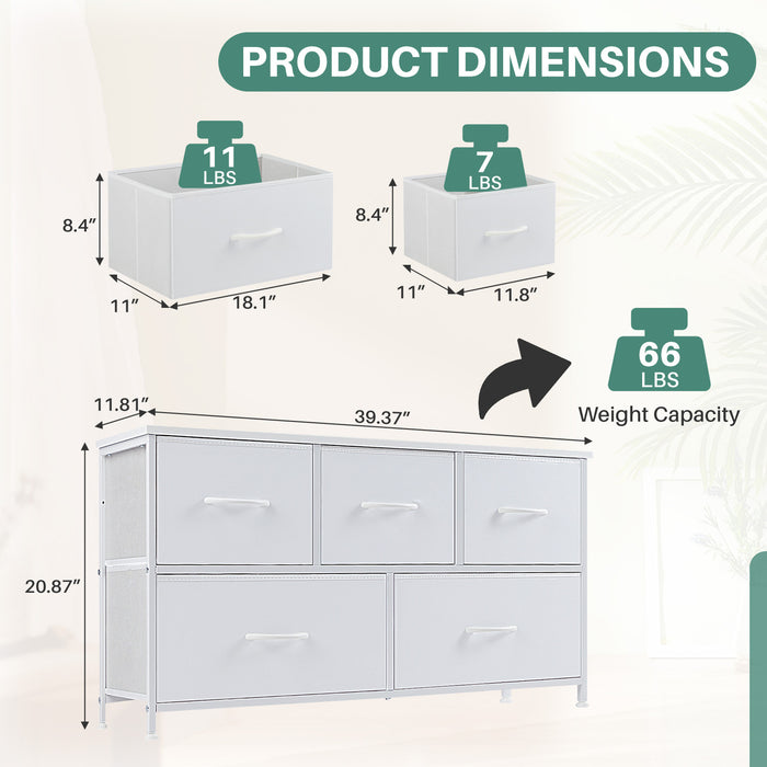 TINKLE WELL Storage Dresser with 4/5 Drawers, Removable Bins, Modern Wide Soft Fabric Chest Organizer for Bedroom, Hallway