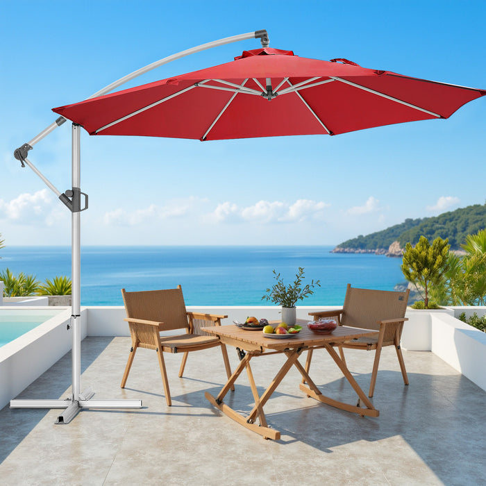 Simenmax 10FT Offset Cantilever Patio Umbrella, Outdoor Table Umbrella with 8 Sturdy Ribs, Market Table Parasol for Garden, Lawn, Backyard, Pool, Red