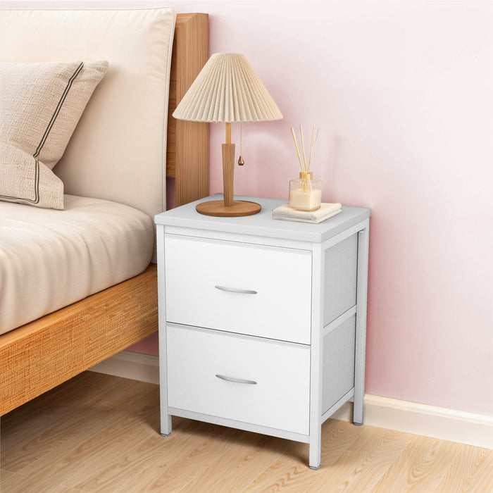 Nightstand Set of 2- Fabric Storage Tower with Wooden Top