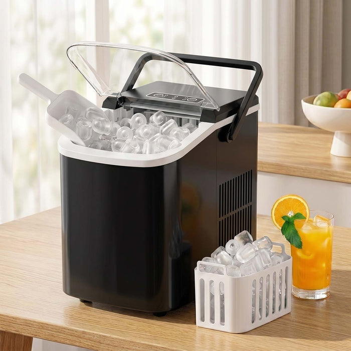 TINKLE WELL Ice Maker Machine, Countertop Portable Ice Maker with Handle, 26 lbs/Day Bullet Ice Cubes, Self-Cleaning Ice Machine with Basket and Scoop for Home, Party, RV, Camping