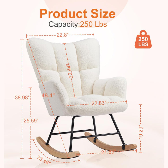 TINKLE WELL Teddy Glider Recliner Rocking Chair, High Backrest Modern Accent Chair with Smooth Glide Motion for Nursery, Living Room, Bedroom, Plush Reading & Relaxation Chair