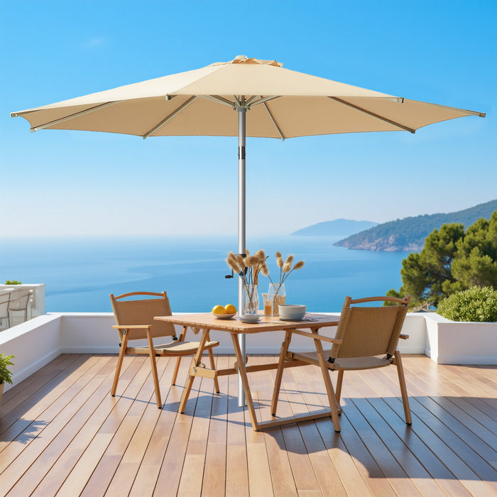 Simenmax 9FT Patio Umbrella with Push Button Tilt and Crank, Outdoor Table Umbrella with 8 Sturdy Ribs, Market Table Parasol for Garden, Lawn, Backyard & Pool, Beige