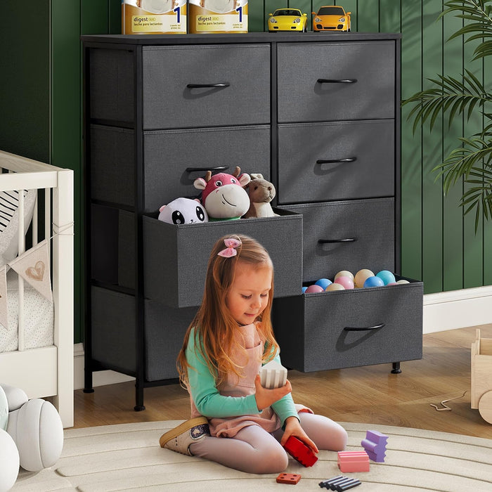 Bigleap 8 Drawer Dresser, Tall Chest Of Drawers Nightstand Storage Tower Storage Dresser Fabric Dresser With Wood Top for Living Room, Bedroom, Hallway, Nursery, Grey