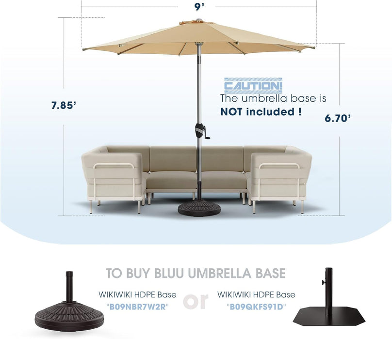 Sybels 9FT Outdoor Patio Umbrella, Push Button Tilt & 5-Year Aluminum Fade Proof for Pool, Deck, Garden, Khaki