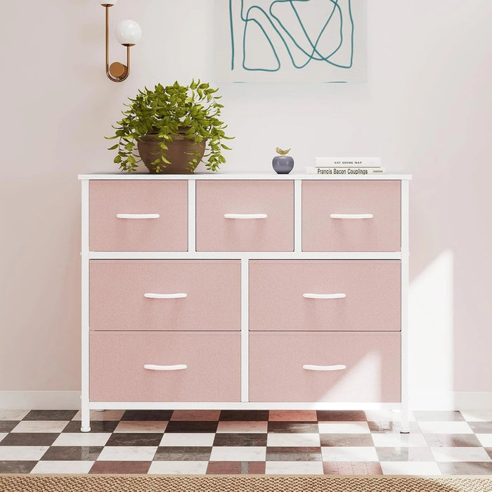 Simenmax 4/5/7/8/9Dresser, Storage Drawers with Removable Fabric Bins, Fabric Closet Chests Organizer for Bedroom, Closet, Living Room, Pink