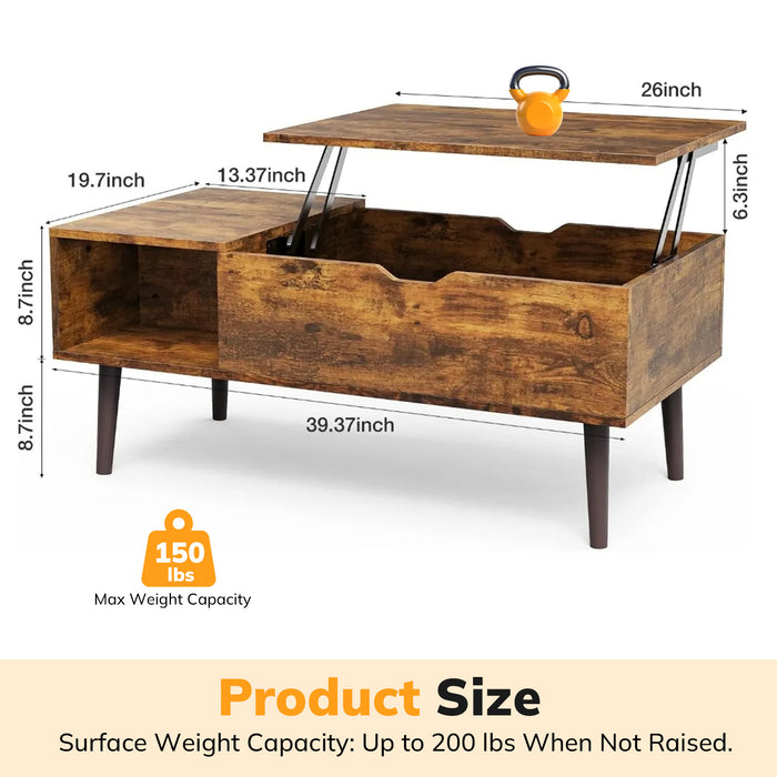 Simenmax Coffee Table, Lift Top Coffee Tables for Living Room with Storage Shelf and Hidden Compartment,Brown