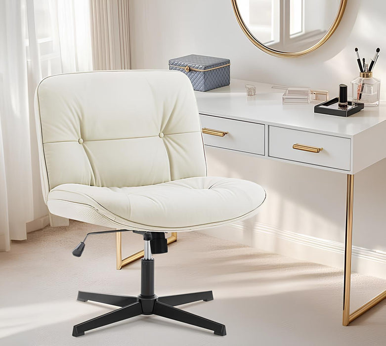 TINKLE WELL Swivel Office Chair, Armless Computer Chair, Sturdy Criss-Cross Base, Adjustable Height, PU Leather Wide Seat, Black