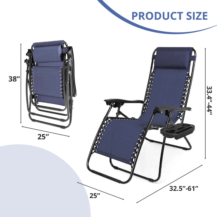 Simenmax Zero Gravity Chair Set of 2, Reclining Folding Outdoor Chairs with Adjustable Headrest & Cup Holder, Anti - Gravity Loungers for Backyard, Patio, Lawn, Poolside,Blue