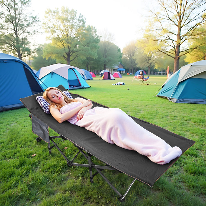 Bigleap Camping Cot, Folding Camping Cot Heavy Duty Sleeping Bed with Pilllow for Home Office Travel, Camping, Red