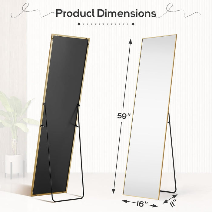 Bigleap 16"x59" Mirror Full Length, Body Wall Mirrors with Shatter-Proof Glass, Floor Standing, Hanging or Leaning, Tall Mirror with Stand Aluminum Alloy Frame for Bedroom Cloakroom
