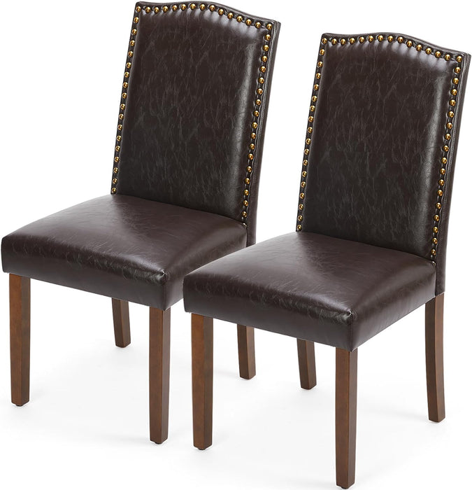 Sybels Set of 2 Modern Dining Chairs with Padded Leather Seat and Wooden Legs for Living Room, Dining Room, Dark Brown