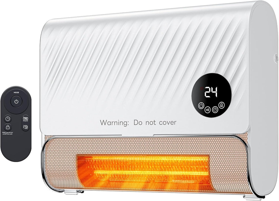 Simenmax Smart Wall Heater, Electric Space Heater with Remote, Overheat Protection for Bedroom, Office, Bathroom, Energy-Saving, Wall-Mounted Design,White
