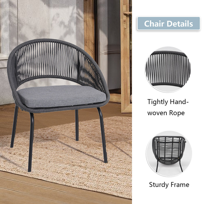 3 Piece Outdoor Bistro Set, Woven Rope Conversation Patio Set, All Weather Patio Furniture Chairs with Cushions and Coffee Table for Porch, Balcony, Garden, Backyard