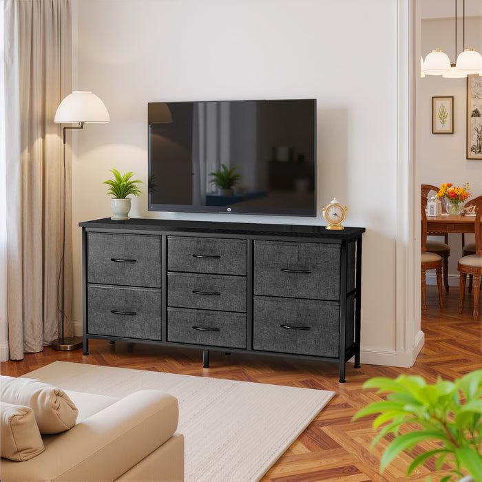 Simenmax 7-Drawer Fabric TV Stand & Storage Dresser – Versatile Media Console for Living Room, Bedroom, and Small Spaces, Gray