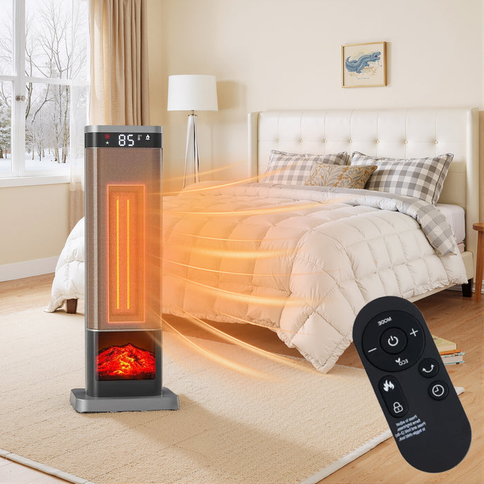 TINKLE WELL 23/24" Indoor Space Heater with Remote & Thermostat, 3/7 Light Modes, 60/70° Oscillation, Up to 99°F Portable Electric Heater with Tip-Over Protection, Black