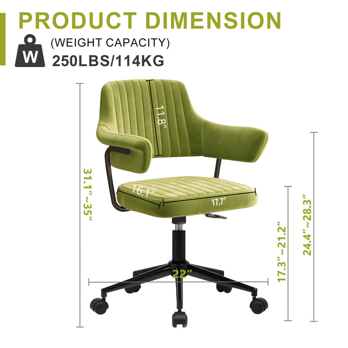 Office Desk Chair, Modern Cute Rolling Vanity Swivel Task Chairs with Wheels, Comfortable Back Seat for Home, Bedrooms, Office, Study, Student, Adults, Make-up, Dressing Room,Olive Green