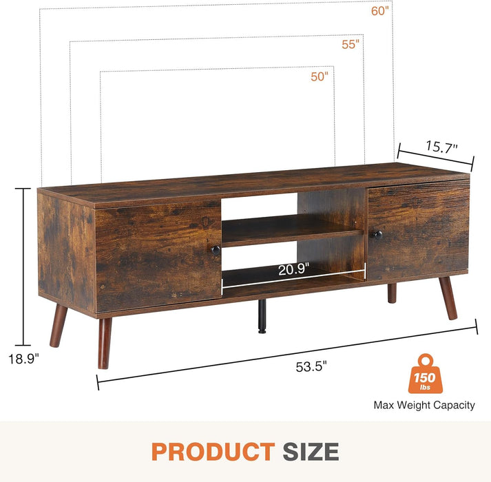 Bigleap TV Stand for 55 60 inch TV, Modern Mid Century Entertainment Center with Storage, Media Console Table 2 Cabinet, for Living Room, Office, Rust Brown