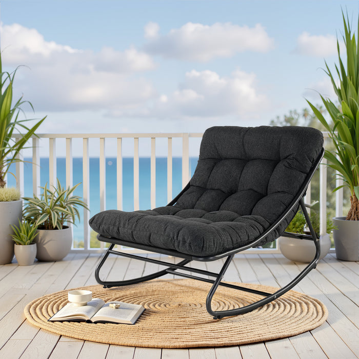 Simenmax Outdoor Rocking Chair, Egg Shaped Chair Modern Lounge Rocker Chair with Cushion for Balcony Porch Patio, Gray
