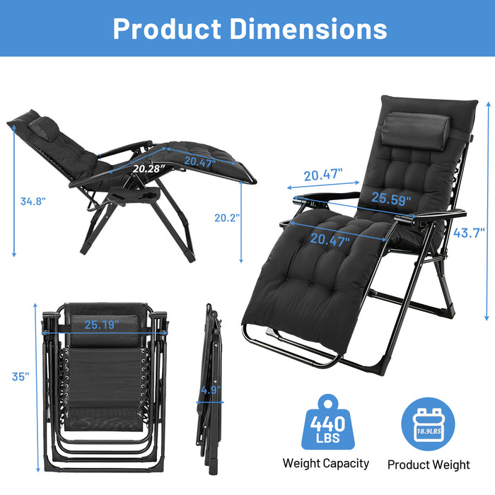 TINKLE WELL Zero Gravity Camping Chair with Armrests, Folding Outdoor Chair Includes Cushion, Headrest, Footrest, and Storage Cup Holder