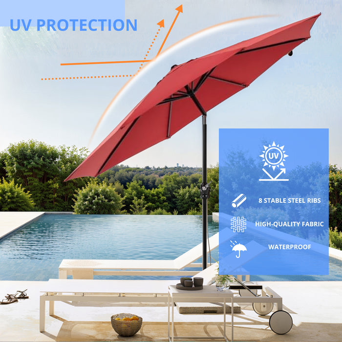 Simenmax 9ft Patio Umbrella, Outdoor Table Umbrella of 9-Feet with 8 Ribs and Push Button Tilt and Crank, Red