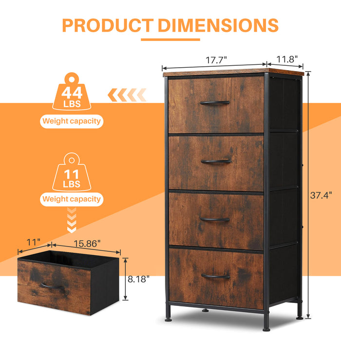 Bigleap 4 Drawer Dresser, Fabric Storage Tower Organizer with Wood Top and Steel Frame for Bedroom, Closet, Hallway, Entryway,Brown