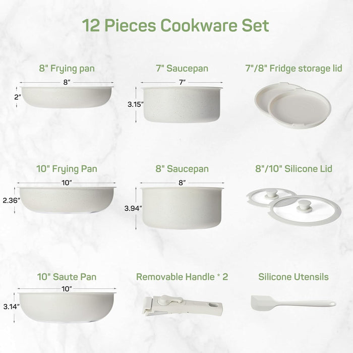 TINKLE WELL Non-Stick Pots and Pans Set, 12-Piece Induction Cookware Set, Oven & Dishwasher Safe, Stackable with Removable Handle, Space-Saving RV Cookware