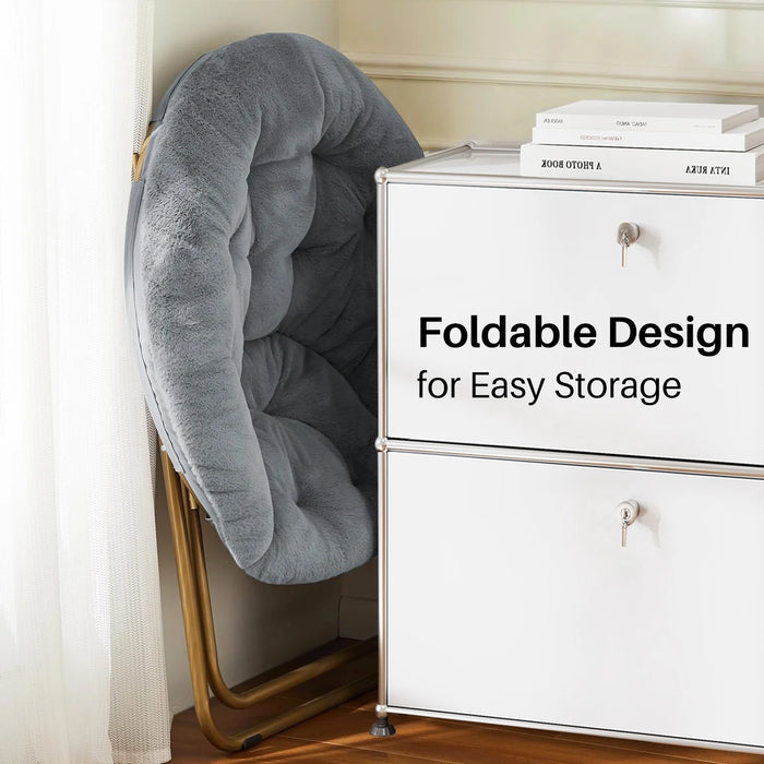 Beddle Saucer Chair for Adults Faux Fur Folding Bedroom Chairs