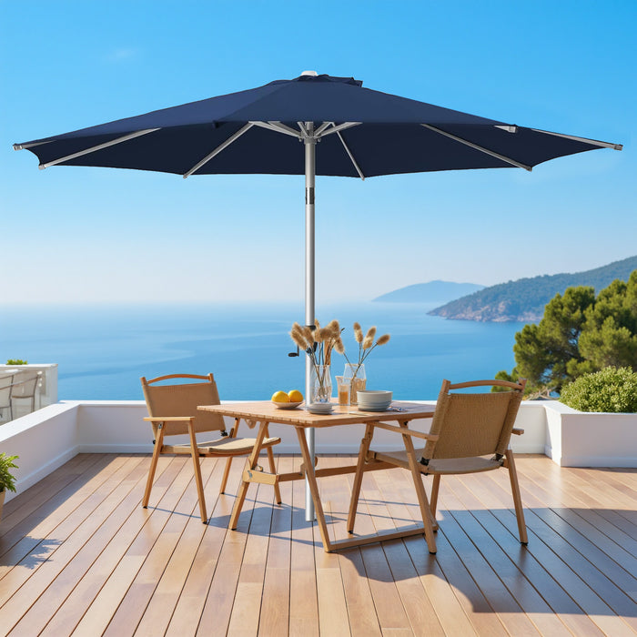 Simenmax 9FT Patio Umbrella with Push Button Tilt and Crank, Outdoor Table Umbrella with 8 Sturdy Ribs, Market Table Parasol for Garden, Lawn, Backyard & Pool, Dark Blue