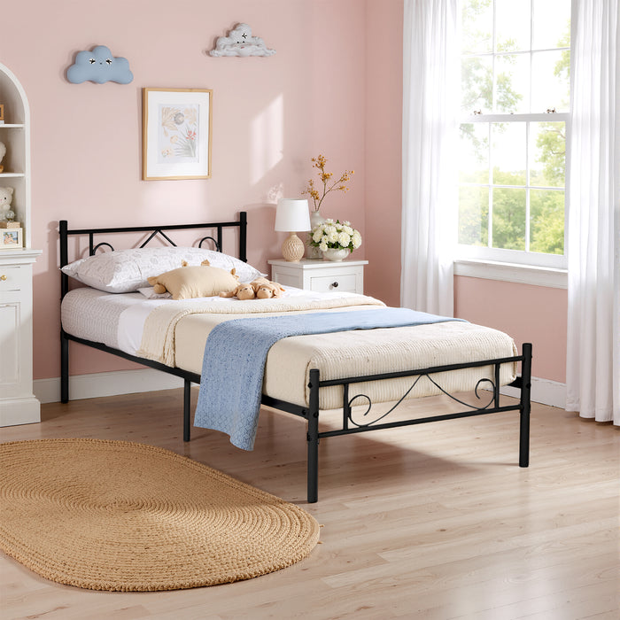 Simenmax Twin Size Metal Platform Bed Frame with Headboard and Footboard, Heavy Duty Mattress Foundation with Steel Slats Support, No Box Spring Needed, Black