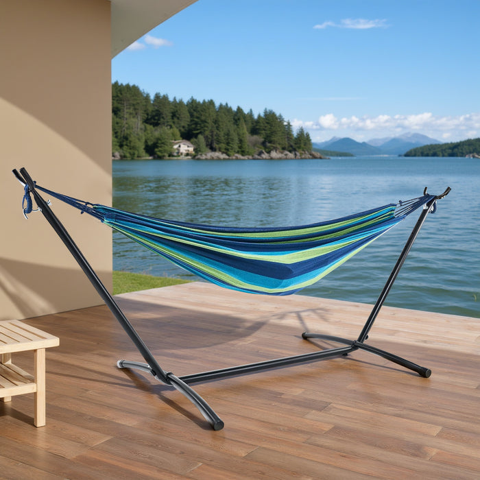 Bigleap Double Hammock with Steel Stand Heavy Duty Standing Hammocks 450lb Capacity with Portable Carrying Bag, Blue
