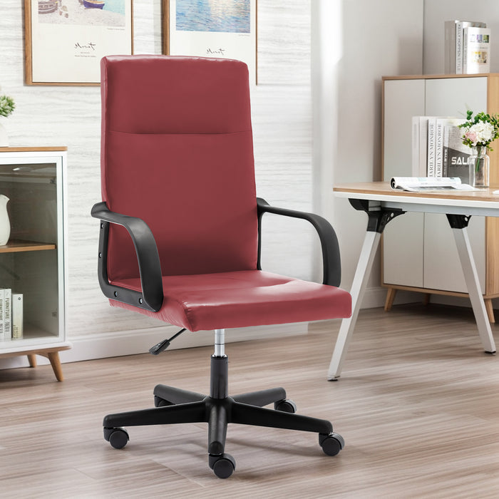 Classic Office Chair, Computer Desk Chairs, Executive Breathable Leather Chair with Adjustable High, Armrest Support Swivel PC Chair, Red