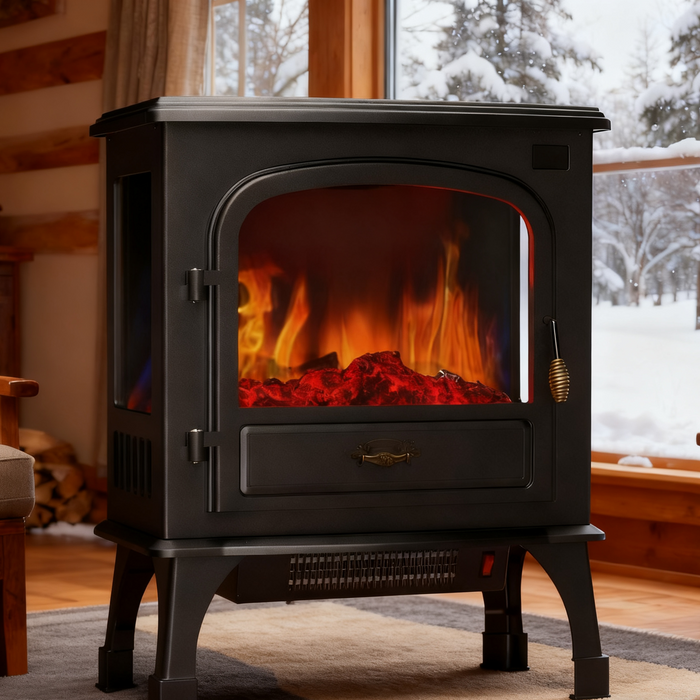 Sybels Compact 26" Corner Electric Fireplace, 1500W/750W Heater with Adjustable 3D Flame - Space-Saving Freestanding Design for Bedroom, Office, Living Room, Black