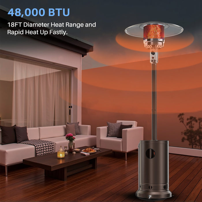 Simenmax Propane Heater, 48,000 BTU Outdoor Heaters for Patio with Auto-off Safety Protection System, Double-Layer Stainless Steel with Wheels for Backyard, Deck, Garden, Porch