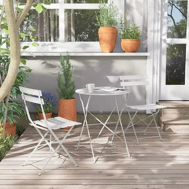 Mydepot Folding Outdoor Patio Bistro Set, 3 Piece Table and Chairs Furniture Set
