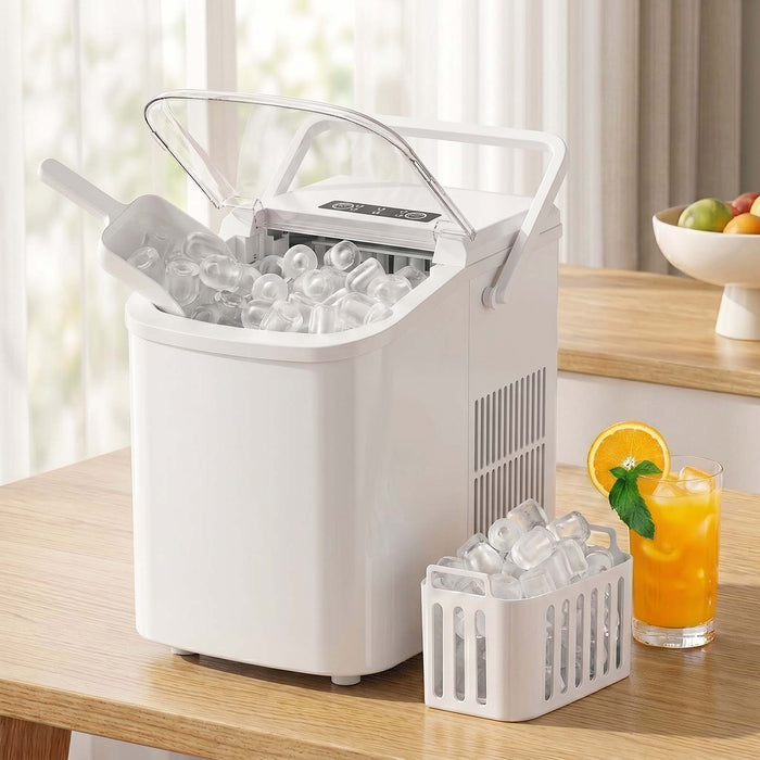 TINKLE WELL Ice Maker Machine, Countertop Portable Ice Maker with Handle, 26 lbs/Day Bullet Ice Cubes, Self-Cleaning Ice Machine with Basket and Scoop for Home, Party, RV, Camping