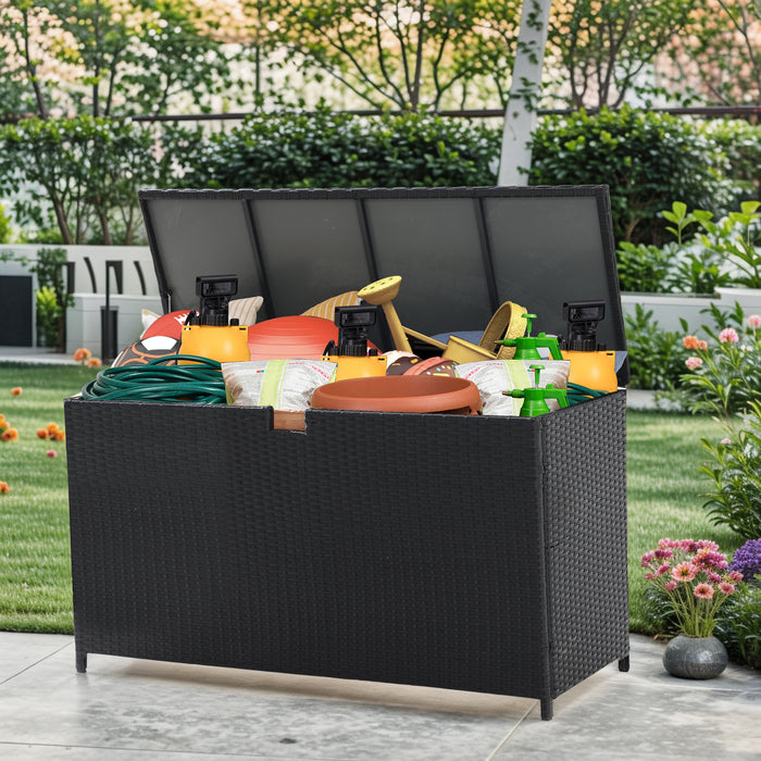 Outdoor Storage Box 125 Gallon Large Deck Boxes Waterproof Wicker Patio Bin for Toy Pool Garden Cushion