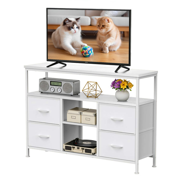 Bigleap Smart LED TV Stand with Charging Station & 4 Drawers – Fits 50 Inch TV, Adjustable Feet, Modern Media Console for Living Room & Bedroom, White
