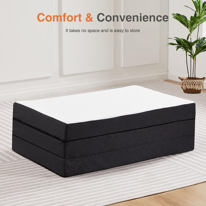 Simenmax Folding Mattress Tri Folding Memory Foam Mattress, Portable Trifold Mattress Topper with Breathable Cover, Foldable Floor Mattress Guest Bed for Camping, Travel