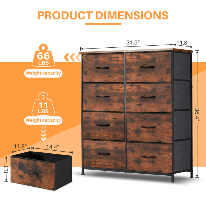 Simenmax 8 Dresser for Bedroom Fabric Dresser Chest of Closets Storage Units Organizer Tower Wooden Top Shelf for Bedroom, Hallway, Entryway, Closet