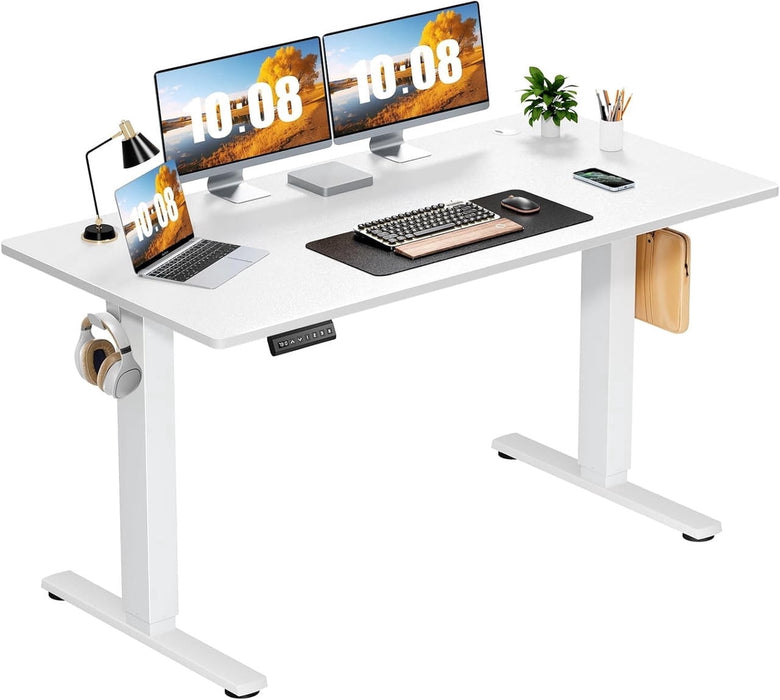 Nextay Electric Standing Desk 63x24 Inches, Sit Stand Up Desk with 3 Memory Presets, Splice Wood Board, Home Office Computer Workstation (White)