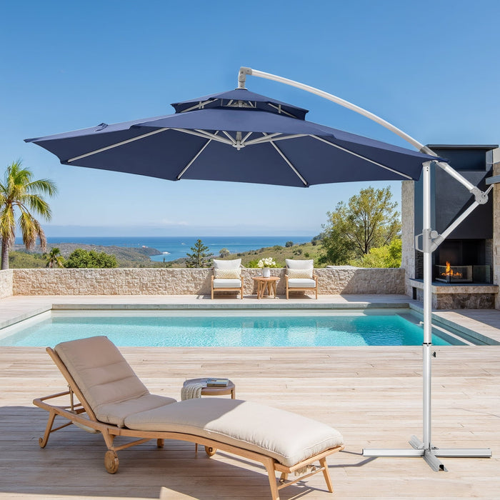 Betcozy 2 Tiers Offset Patio Umbrella, 10 Ft Outdoors Patio Umbrella with Better ventilation and heat insulation, Tilt Adjustment and Crank for Pool Deck and Garden, Blue
