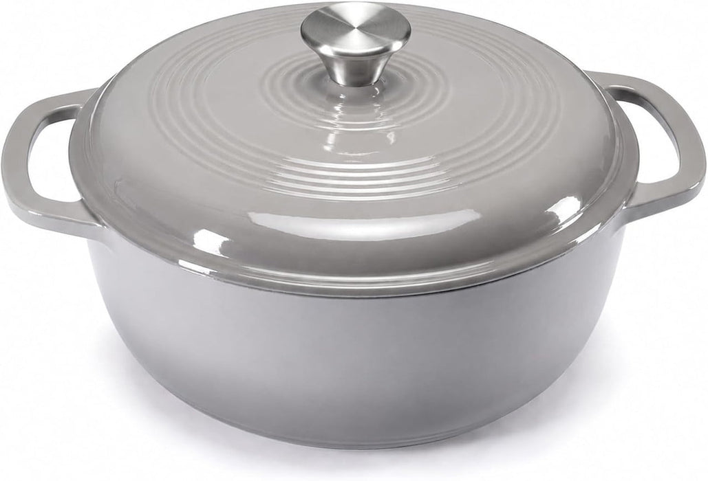 Simenmax 6 Quart Enameled Cast Iron Dutch Oven ¨C Heavy-Duty Round Pot with Lid, Induction-Compatible Cookware for Bread, Stews, Roasts,Gray