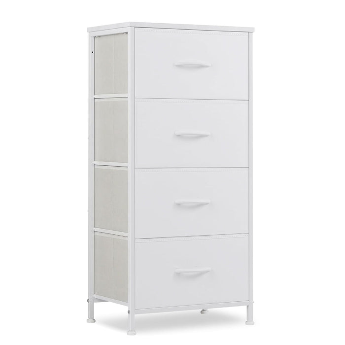 Simenmax 4 Storage Dresser for Bedroom, Wide Fabric Closet Chests Organizer Tower Furniture with Wooden Top Metal Frame for Clothes, Room, Living Room, Hallway, Entryway, White