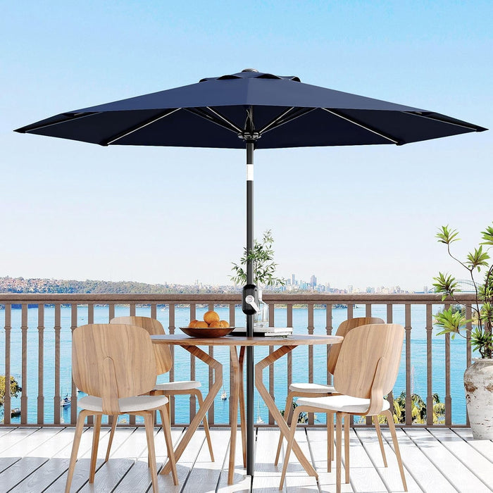 Simenmax 9ft Patio Umbrella, Outdoor Table Umbrella of 9-Feet with 8 Ribs and Push Button Tilt and Crank, Blue