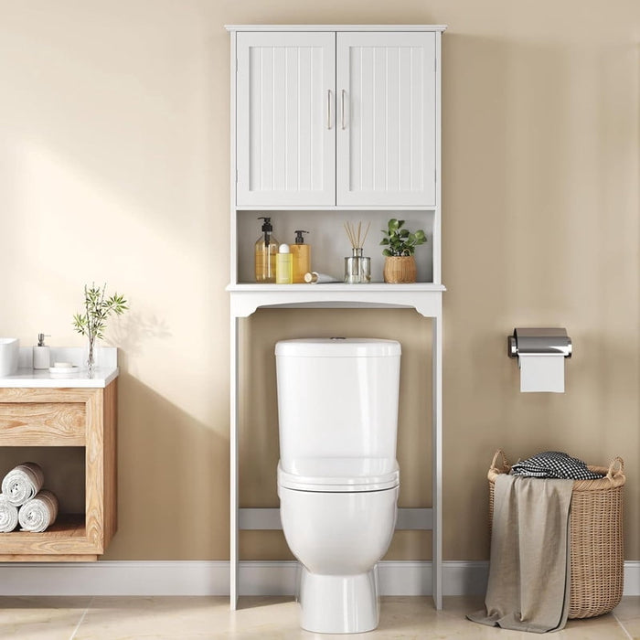 Bigleap Over the Toilet Storage Cabinet, Freestanding Bathroom Space Saver, White with Adjustable Shelf & Double Doors for Small Bathrooms