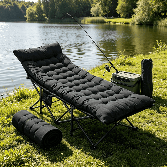 Blorly Folding Camping Cot for Adults, 74" L x 28" W x 14" H Heavy Duty Outdoor Bed with Carry Bag,1200 D Layer Oxford Travel Camp, Black