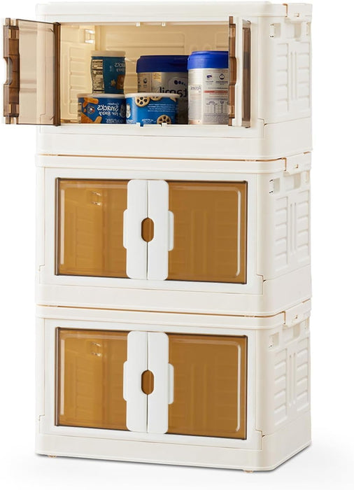 Blorly Storage Bins with Lids-148QT Stackable Plastic Storage box with Doors and Wheels, Portable and Lockable Closet Organizer Boxes, Medium, 4 Tier