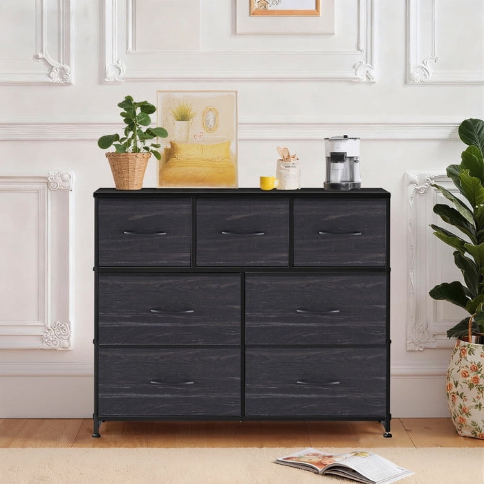 Simenmax 7 Dresser, Storage Drawers with Removable Fabric Bins, Fabric Closet Chests Organizer for Bedroom, Closet, Living Room, Black Wood