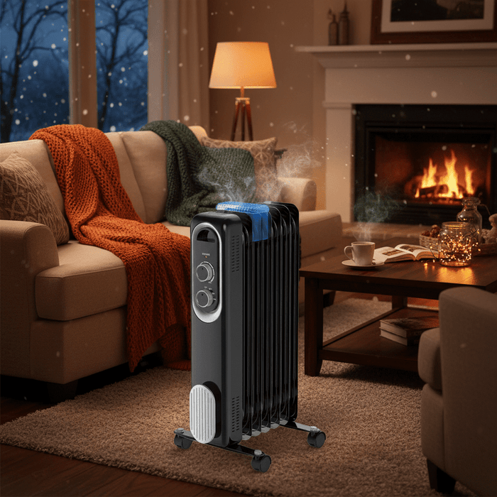 Betcozy Oil Filled Radiator Heater - 1500W Energy Efficient Ultra-Quiet Space Heater with 3 Heat Settings & Adjustable Thermostat, Portable with Casters for Bedroom & Office (Black)