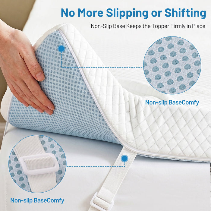 Beddle King Cooling Mattress Topper with Removable Washable Cover, 2 Inch Gel Pressure Relief Memory Foam Bed Topper, Non-Slip Straps, CertiPUR-US Certified